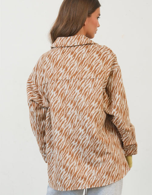 Load image into Gallery viewer, HYFVE Zebra Print Snap Down Long Sleeve Shacket
