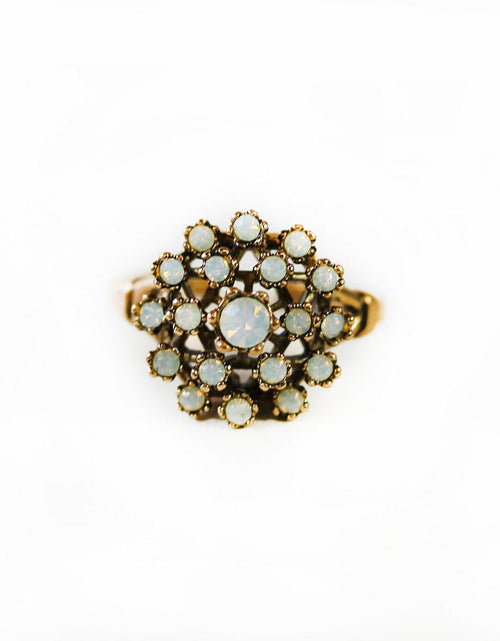 Load image into Gallery viewer, Vintage Clear Austrian Crystal Burst Ring 18k White Gold Electroplated Made in USA by PVD Vintage Jewelry
