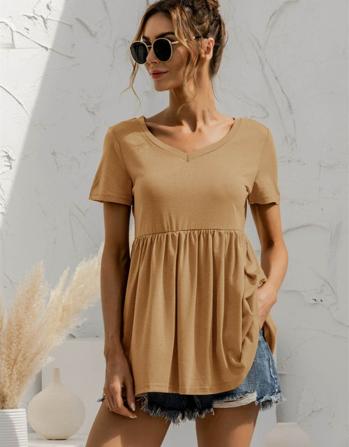 Load image into Gallery viewer, V-Neck Short Sleeve Babydoll Top
