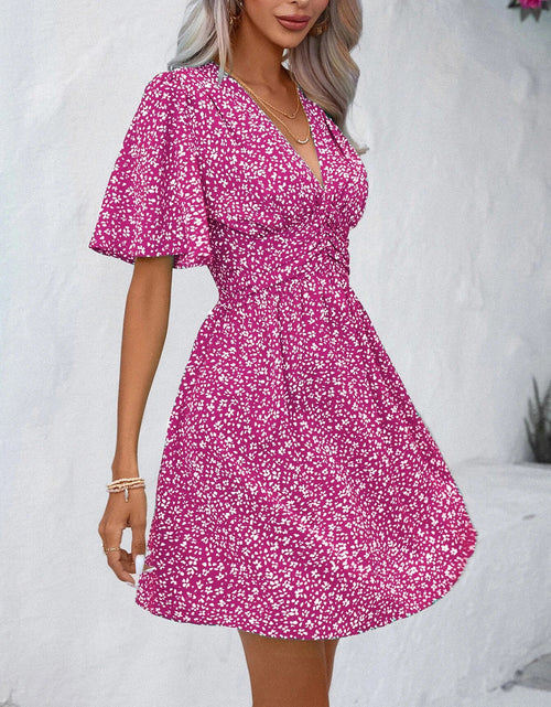 Load image into Gallery viewer, Printed V-Neck Half Sleeve Mini Dress
