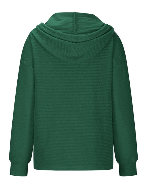 Load image into Gallery viewer, Drawstring Quarter Button Long Sleeve Hoodie
