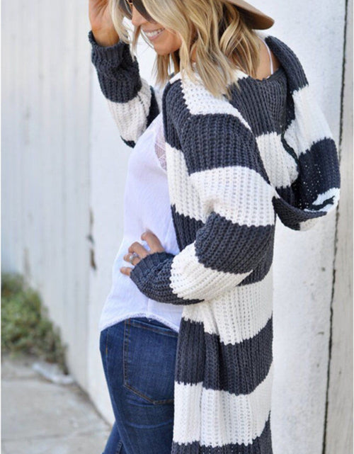 Load image into Gallery viewer, Contrast Stripes Open Front Long Sleeve Cardigan
