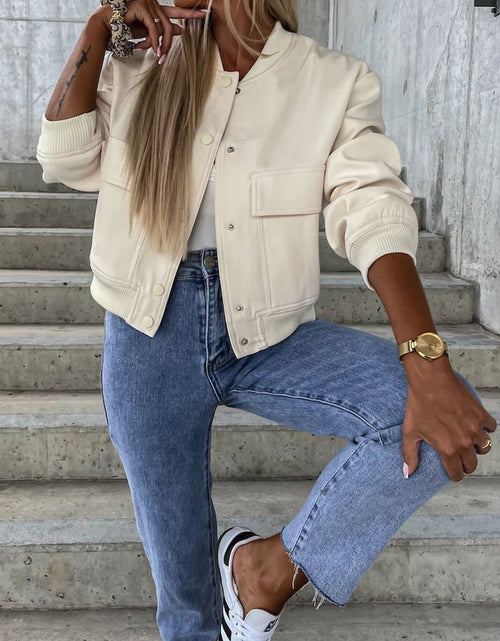 Load image into Gallery viewer, Baseball Collar Dropped Shoulder Jacket

