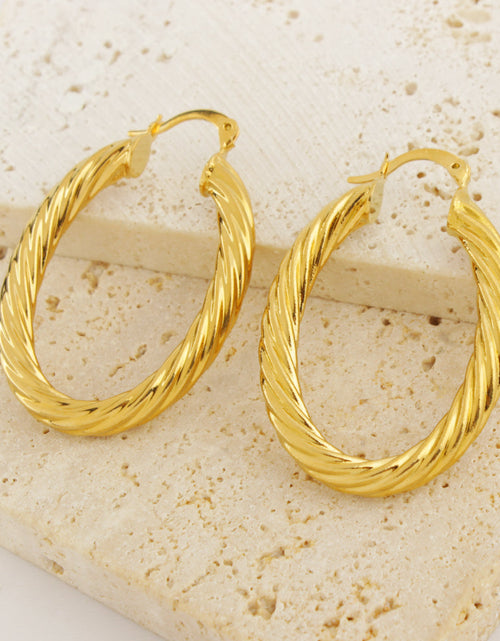 Load image into Gallery viewer, RMZ GOLD NYC 14k Gold Classic Oval Bamboo Hoop Earrings
