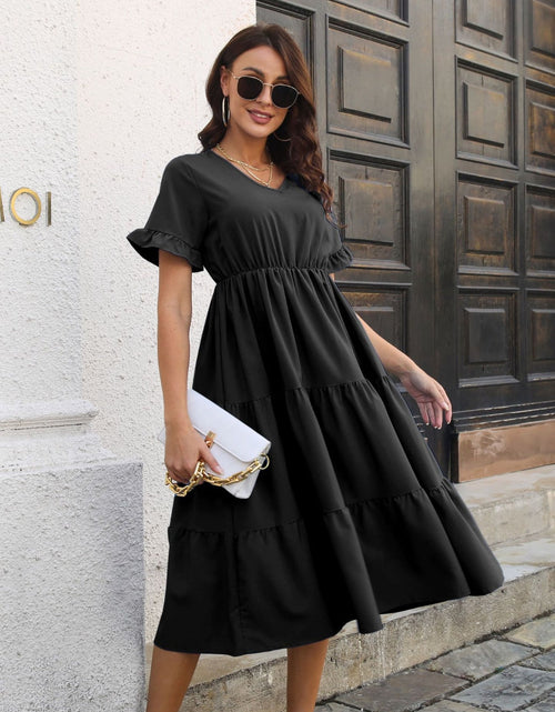 Load image into Gallery viewer, V-Neck Short Sleeve Midi Dress
