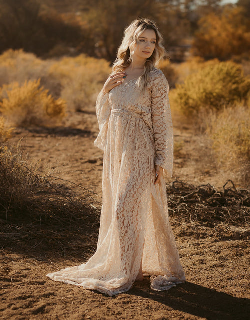 Load image into Gallery viewer, Vintage Lace Boho Dress , also for Maternity Photo Shoots by AkitaArigatosonFashion
