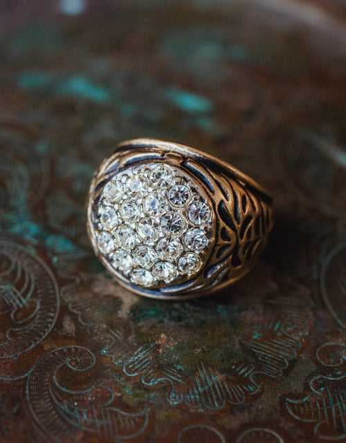 Load image into Gallery viewer, Vintage Men's Ring Clear Austrian Crystals 18k White or Yellow Gold Electroplated Made in USA by PVD Vintage Jewelry
