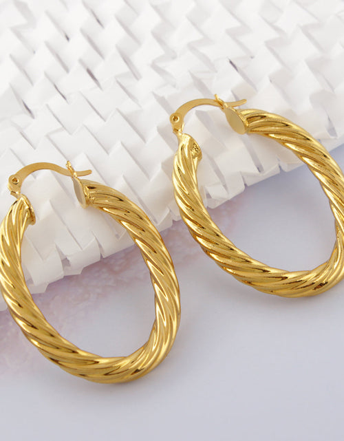 Load image into Gallery viewer, RMZ GOLD NYC 14k Gold Classic Oval Bamboo Hoop Earrings
