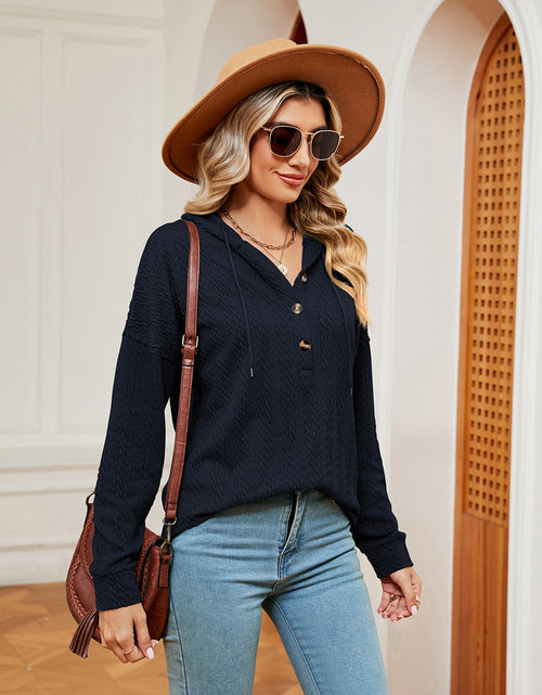 Load image into Gallery viewer, Half-Button Dropped Shoulder Hoodie
