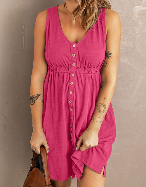 Load image into Gallery viewer, Sleeveless Button Down Mini Magic Dress
