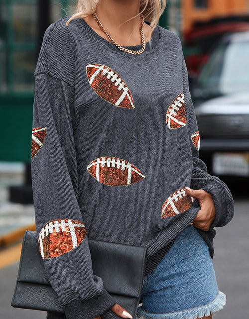 Load image into Gallery viewer, Sequin Football Patch Corduroy Sweatshirt
