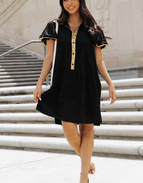 Load image into Gallery viewer, Sequin Half Button Short Sleeve Dress
