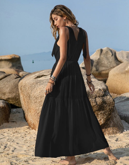 Load image into Gallery viewer, V-Neck Tie Shoulder Crochet Maxi Dress
