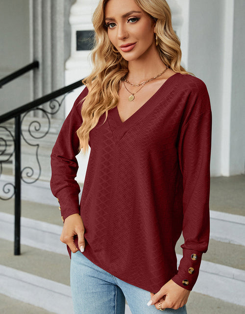 Load image into Gallery viewer, V-Neck Lantern Sleeve T-Shirt
