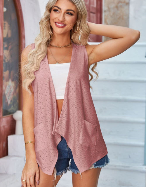 Load image into Gallery viewer, Eyelet Open Front Sleeveless Cardigan
