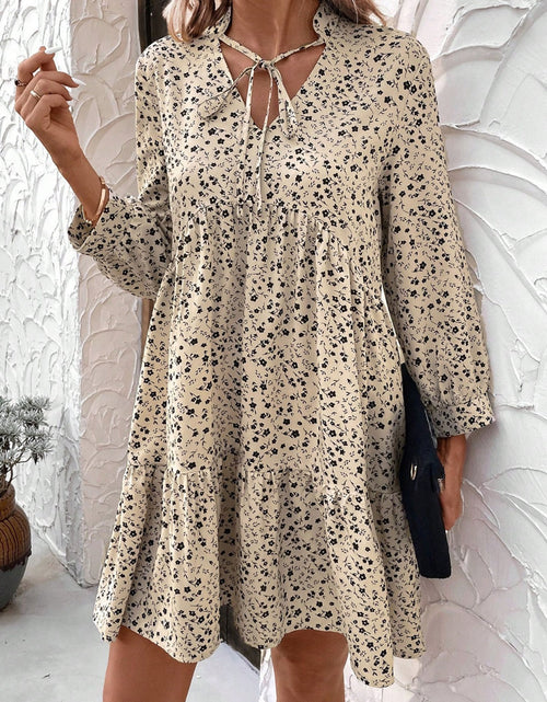 Load image into Gallery viewer, Tied Printed Long Sleeve Mini Dress

