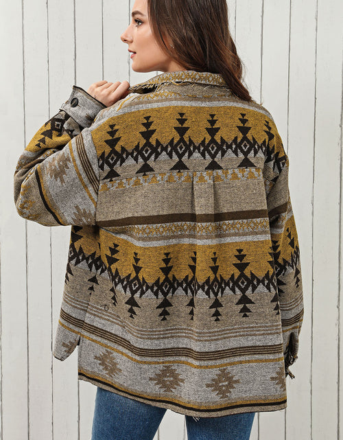 Load image into Gallery viewer, Pocketed Geometric Collared Neck Jacket
