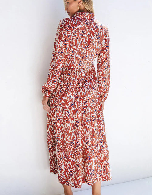 Load image into Gallery viewer, Printed Notched Long Sleeve Dress
