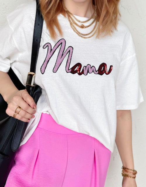 Load image into Gallery viewer, MAMA Sequin Round Neck Short Sleeve T-Shirt
