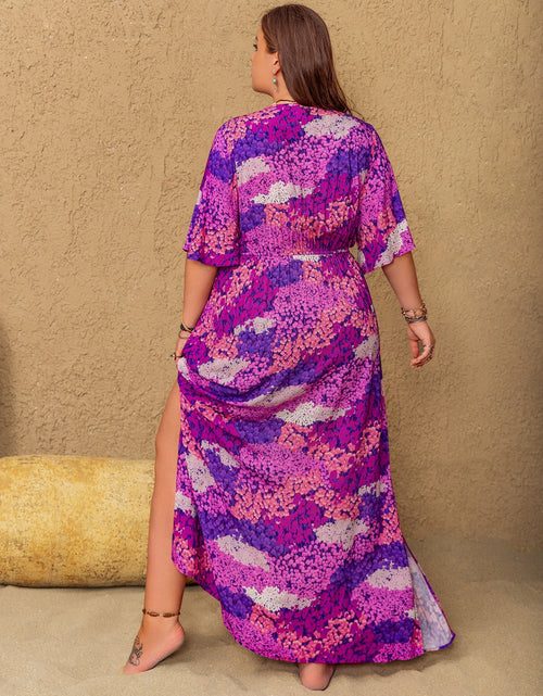 Load image into Gallery viewer, Plus Size Slit Printed Half Sleeve Maxi Dress
