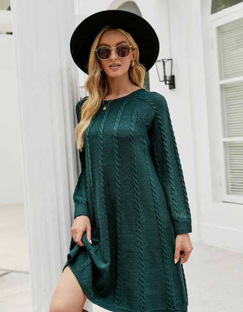 Load image into Gallery viewer, Cable-Knit Long Sleeve Sweater Dress

