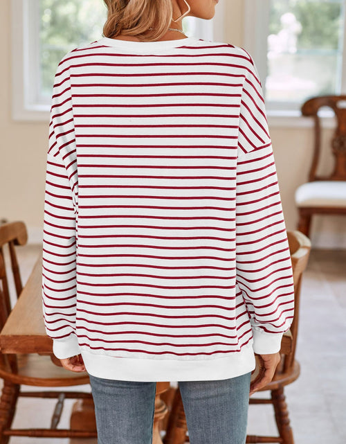 Load image into Gallery viewer, Lovelet Striped Round Neck Long Sleeve Sweatshirt
