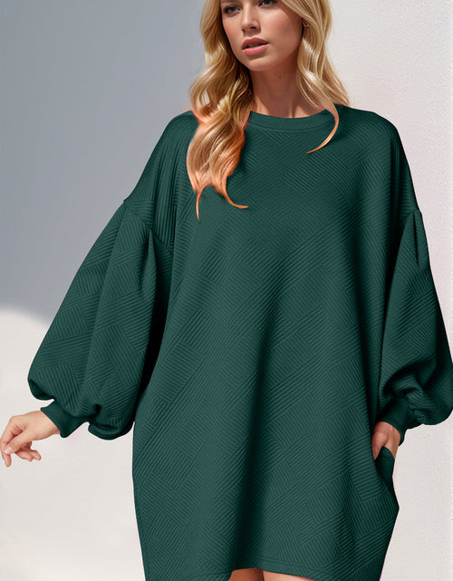Load image into Gallery viewer, Double Take Drop Shoulder Lantern Sleeve Texture Mini Dress with Pockets
