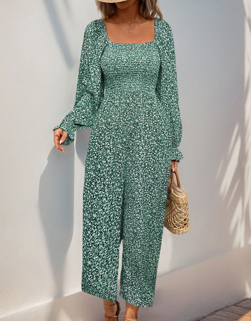 Load image into Gallery viewer, Perfee Smocked Printed Long Sleeve Wide Leg Jumpsuit
