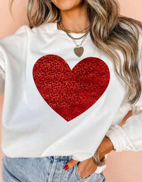 Load image into Gallery viewer, Valentine’s Day Heart Round Neck Long Sleeve Sweatshirt
