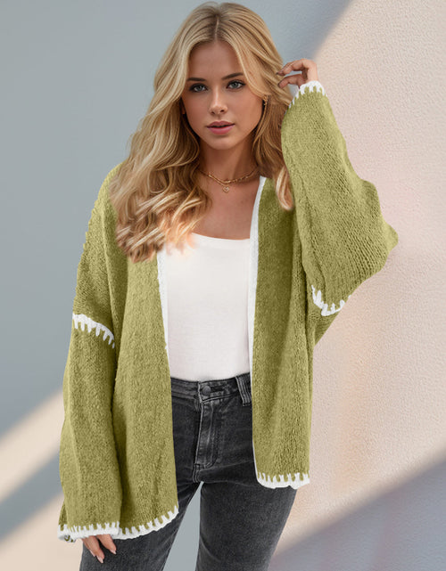 Load image into Gallery viewer, Double Take Contrast Open Front Dropped Shoulder Cardigan
