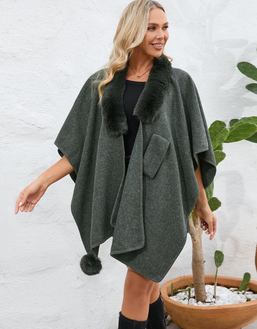 Load image into Gallery viewer, Fuzzy Trim Open Front Poncho
