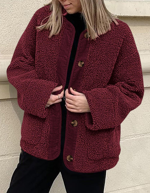 Load image into Gallery viewer, Contrast Button Up Sherpa Jacket with Pockets
