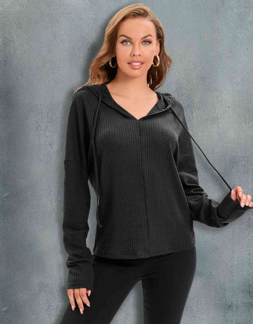 Load image into Gallery viewer, Waffle-Knit Drawstring Drop Shoulder Hoodie

