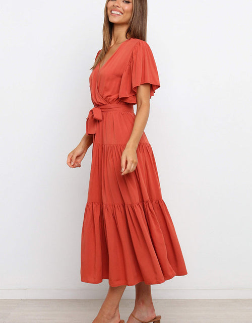 Load image into Gallery viewer, Tied Tiered Short Sleeve Midi Dress
