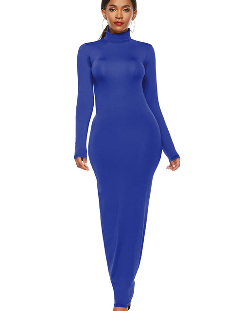 Load image into Gallery viewer, Mock Neck Long Sleeve Maxi Slim Dress
