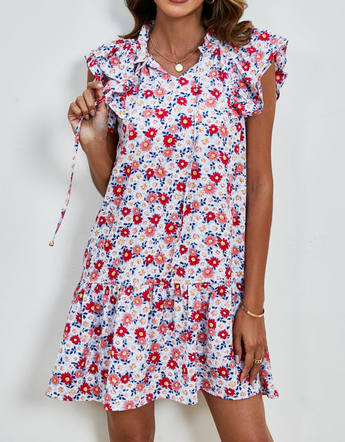 Load image into Gallery viewer, Tied Floral Cap Sleeve Mini Dress
