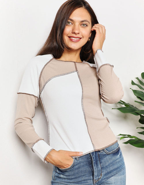 Load image into Gallery viewer, Double Take Color Block Exposed Seam Top
