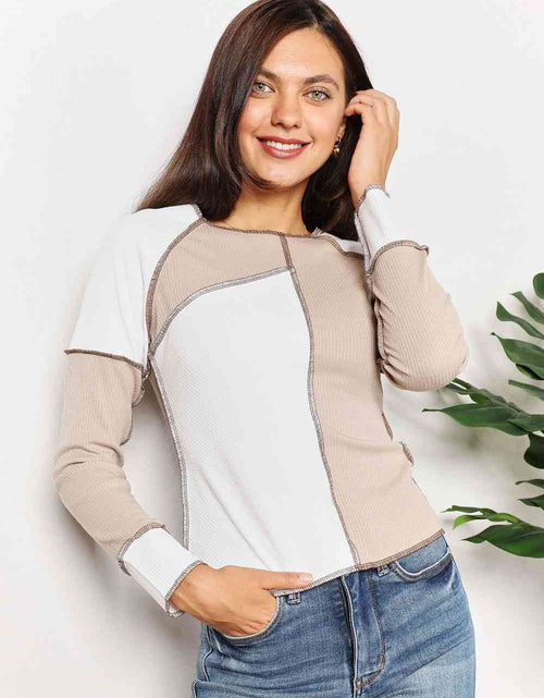 Load image into Gallery viewer, Double Take Color Block Exposed Seam Top
