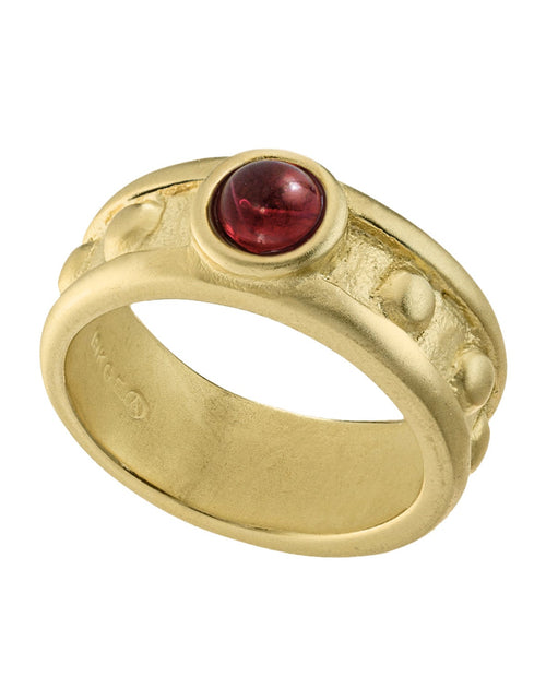 Load image into Gallery viewer, Vintage Ring 1970s Sapphire Cabocon Glass Ring 18k Brushed Gold September Birthstone #R3095 by PVD Vintage Jewelry
