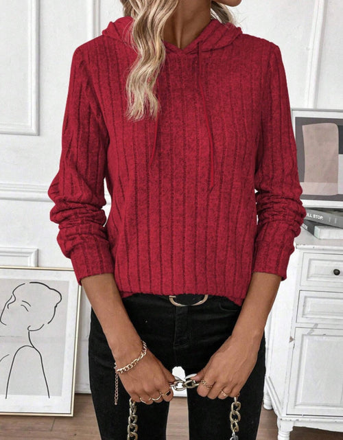 Load image into Gallery viewer, Drawstring Ribbed Long Sleeve Hoodie

