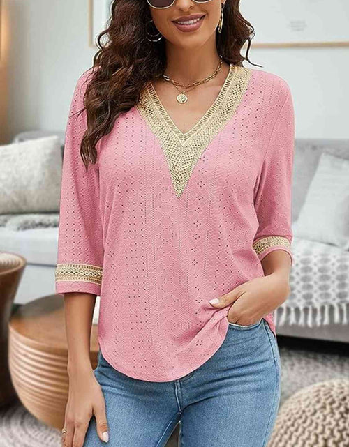Load image into Gallery viewer, V-Neck Eyelet Blouse
