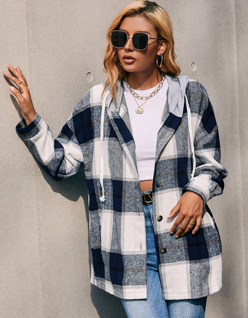 Load image into Gallery viewer, Ivy Lane Plaid Dropped Shoulder Hooded Jacket
