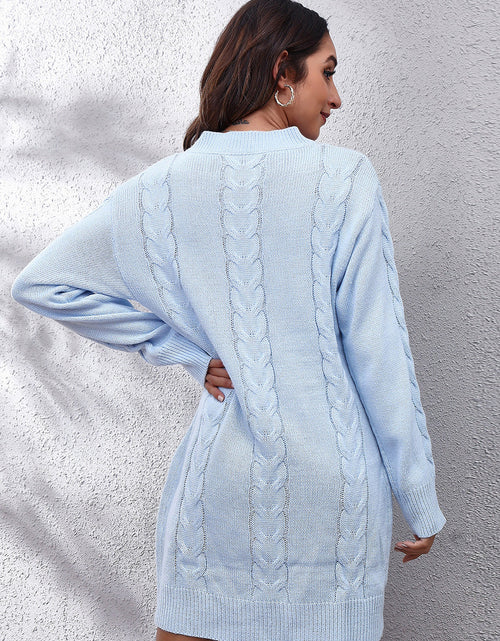 Load image into Gallery viewer, Cable-Knit Round Neck Sweater Dress
