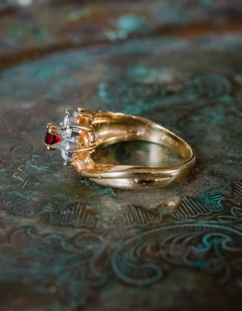 Load image into Gallery viewer, Vintage Ring 1980's Ring Sapphire and Clear Swarovski Crystal 18k Gold Antique Womans Jewelry R2704 by PVD Vintage Jewelry
