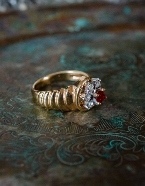 Load image into Gallery viewer, Vintage Ring 1980's Ring Sapphire and Clear Swarovski Crystal 18k Gold Antique Womans Jewelry R2704 by PVD Vintage Jewelry
