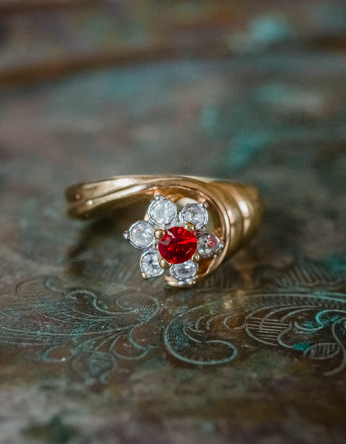 Load image into Gallery viewer, Vintage Ring 1980's Ring Sapphire and Clear Swarovski Crystal 18k Gold Antique Womans Jewelry R2704 by PVD Vintage Jewelry
