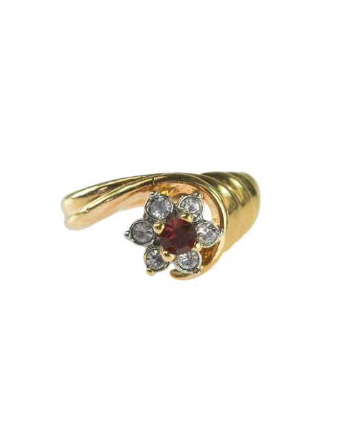 Load image into Gallery viewer, Vintage Ring 1980's Ring Sapphire and Clear Swarovski Crystal 18k Gold Antique Womans Jewelry R2704 by PVD Vintage Jewelry
