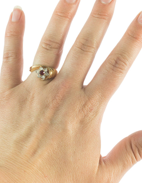 Load image into Gallery viewer, Vintage Ring 1980's Ring Sapphire and Clear Swarovski Crystal 18k Gold Antique Womans Jewelry R2704 by PVD Vintage Jewelry
