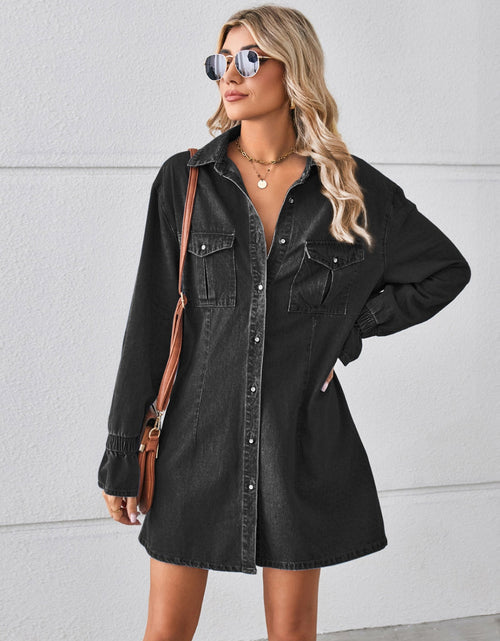 Load image into Gallery viewer, Pocketed Dropped Shoulder Mini Denim Dress
