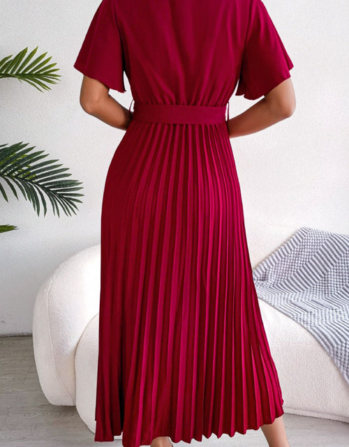 Load image into Gallery viewer, Pleated Flutter Sleeve Belted Dress
